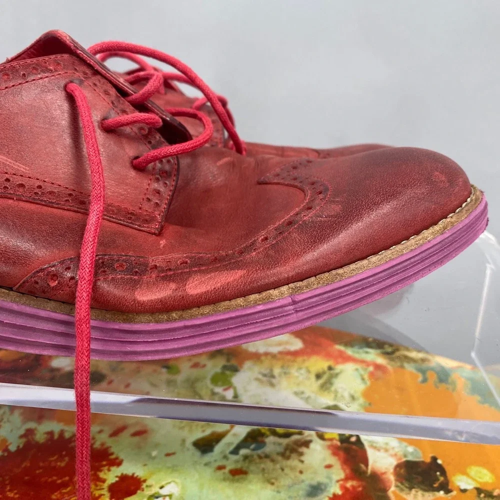 Cole Haan Lunargrand Red Leather Wingtip Oxford Shoes Purple Sole Womens 10